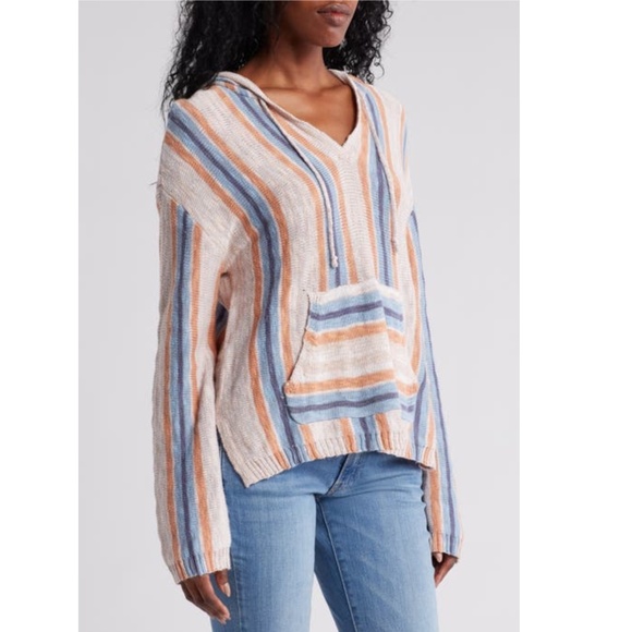 Sale 🎈NEW Lucky Brand Baja Beach Stripe Pullover Women’s Knit Hoodie - Picture 2 of 11
